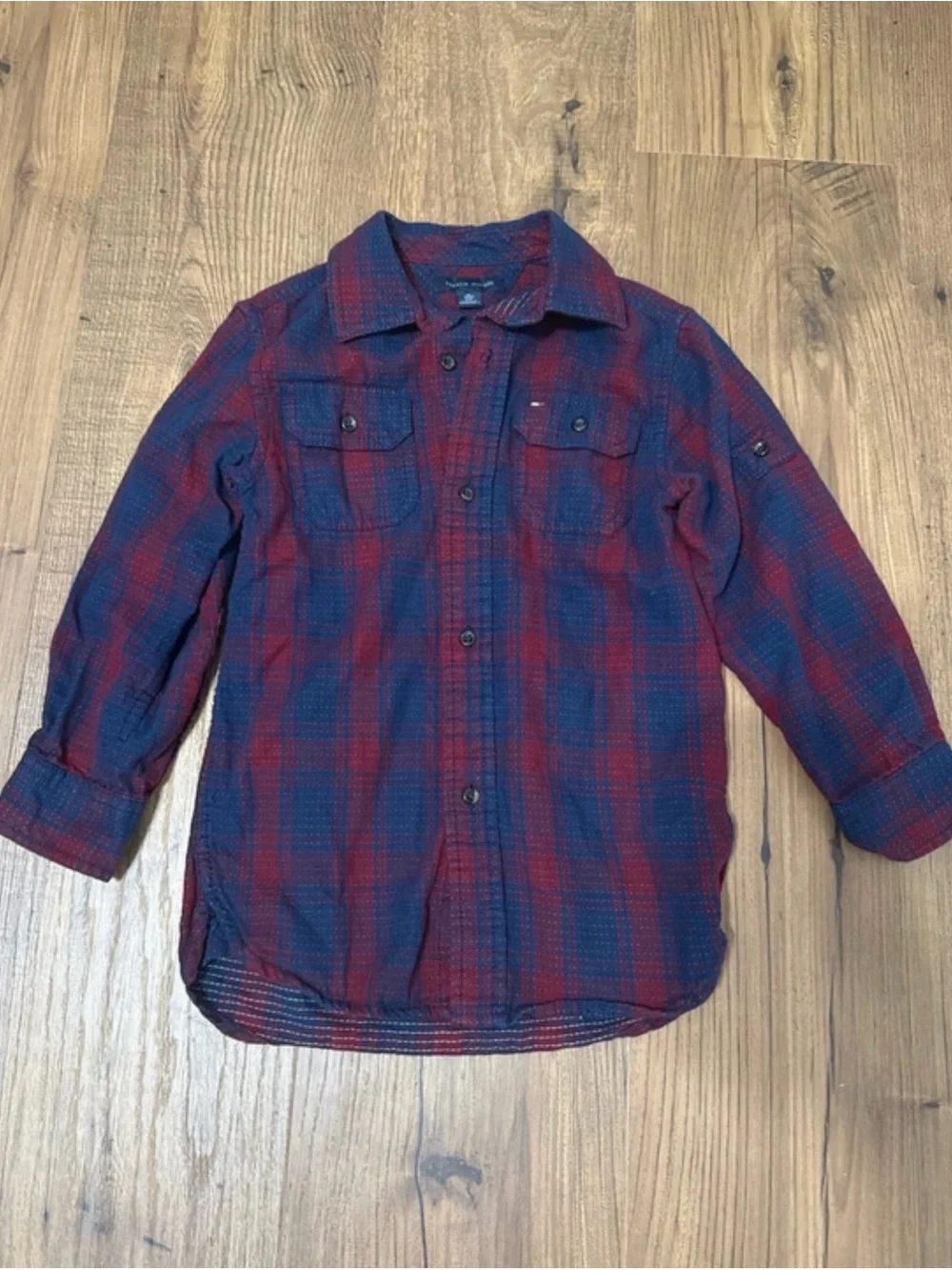 Boys Red and Blue Plaid Tommy Hilfiger Button-Up Shirt size XS
